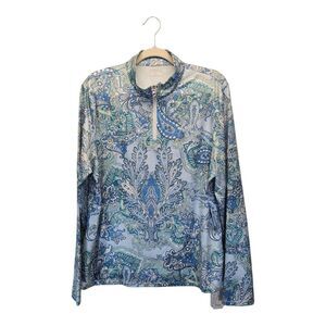CEGOLFS L/S Women's UPF 50+ Blue Paisley 1/4 zip pullover top Plus Size XXL NWT